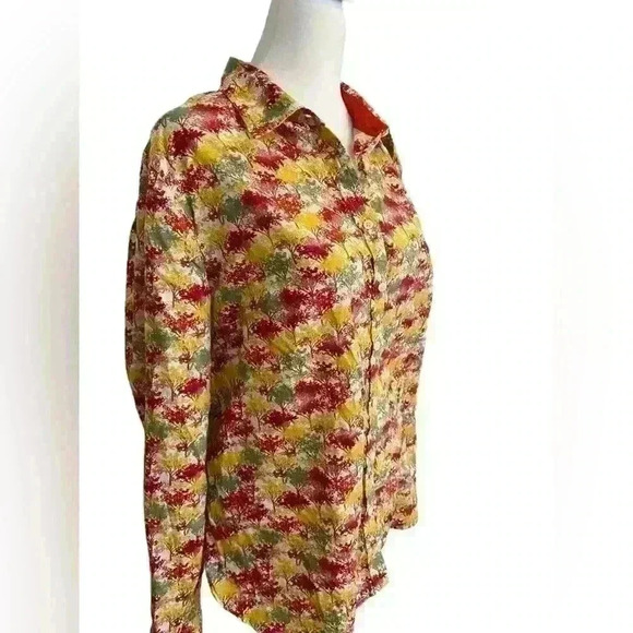 Talbots Autumn Fall Colors Long Sleeve Button-Down Shirt Size L Roll Sleeve - Picture 1 of 14